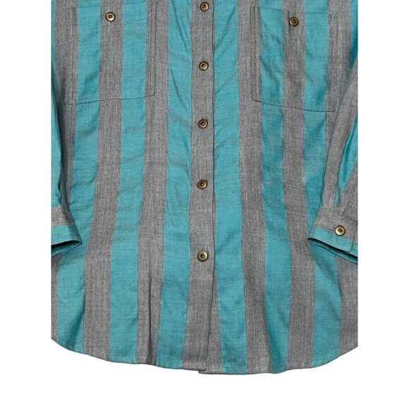 VTG Together! Missy L Striped Button-Up Shirt With Turquoise Gray Stripes Pocket - Picture 5 of 16